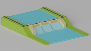 3D model Cartoon Dam Hydroelectric Power Station