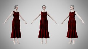 Dress 24 Burgundy Velvet 3D model