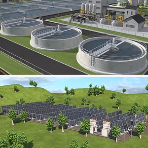 Solar Power Plant and Water Treatment Plant Collection 3D model