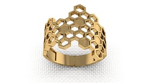 Golden ring based on honeycomb motifs 3D model