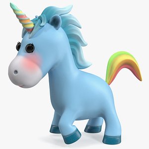 3D Blue Cartoon Unicorn Rigged for Cinema 4D model