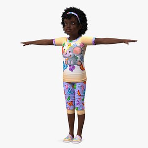 Black Child Girl Home Style T-pose 3D model
