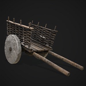 3D Wooden Cart with Poles model