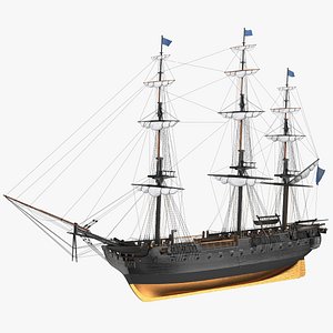 Three Masted Heavy Frigate Retracted Sails