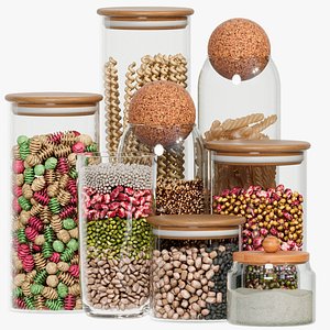 A set of jars with spices vermicelli and cereals model