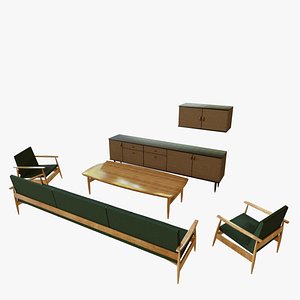 3D model vintage living room