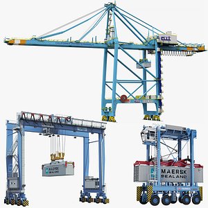 3D Port Terminal Crane Set model