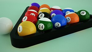 3D billiard pool balls and triangle rack model