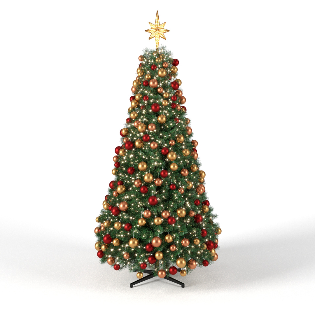 Christmas Tree 9 Feet With Balls And Lights 3D Model - TurboSquid 1817478