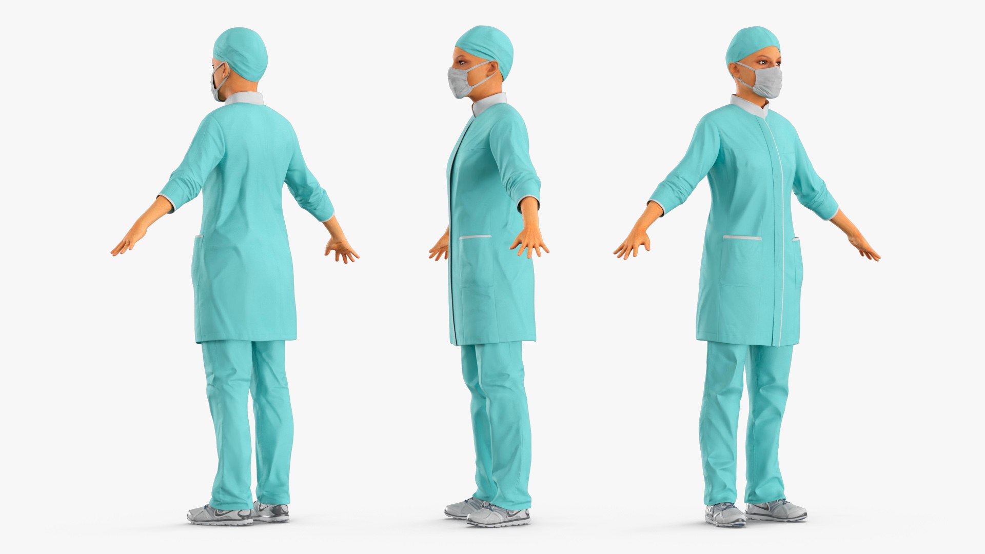 Female Doctor Character Lab Coat T Pose Turquoise Fur 3D model preview