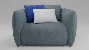 Modern Cozy Armchair 3D Model with Pillows - Soft Fabric Upholstery model
