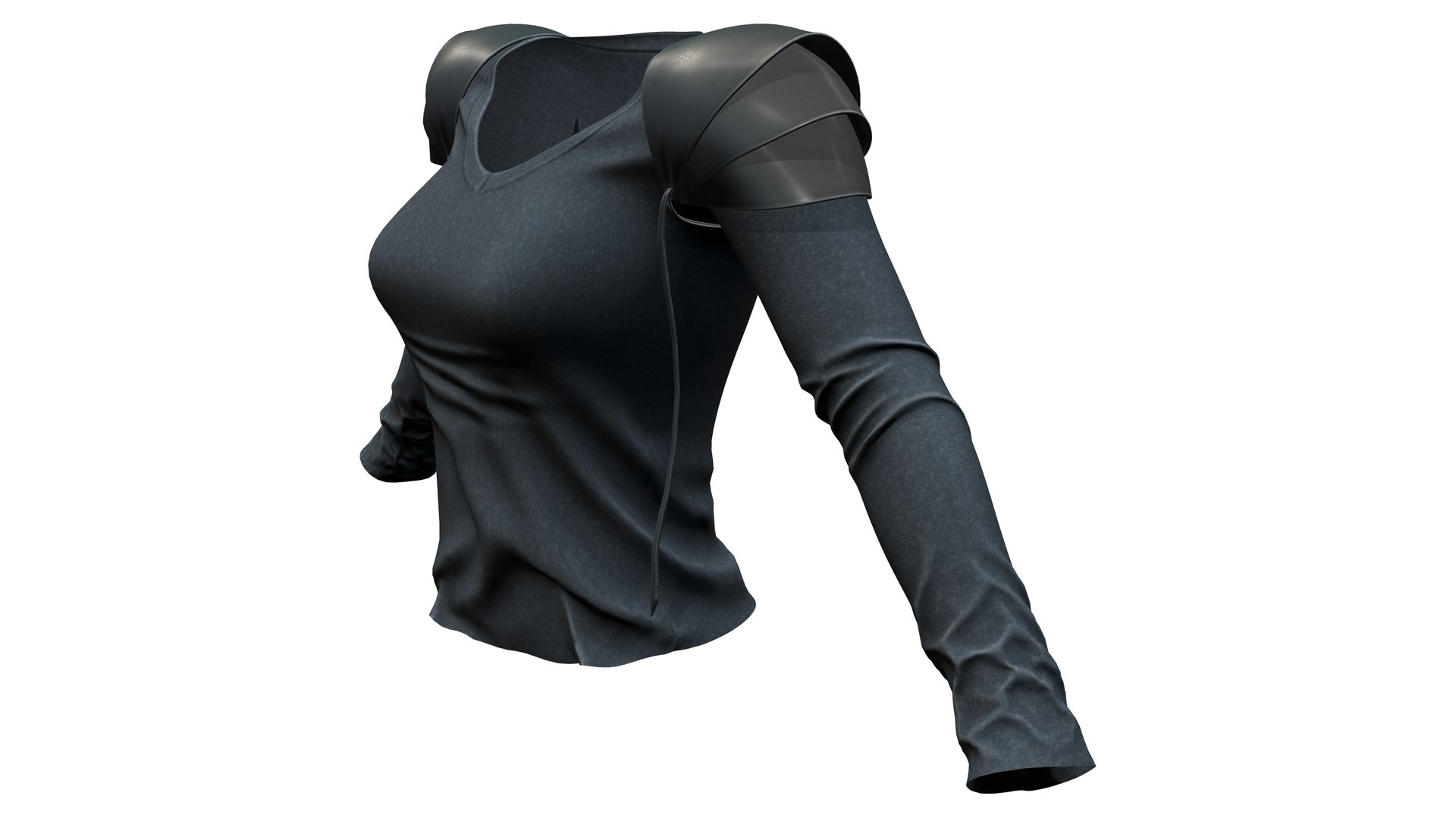 3D model Armour Shoulder Pads Long Sleeve Stretch Fashion Sweater Top ...