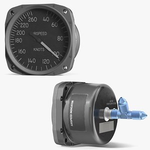 Aircraft Airspeed Indicator Analog 260 Knots Rigged