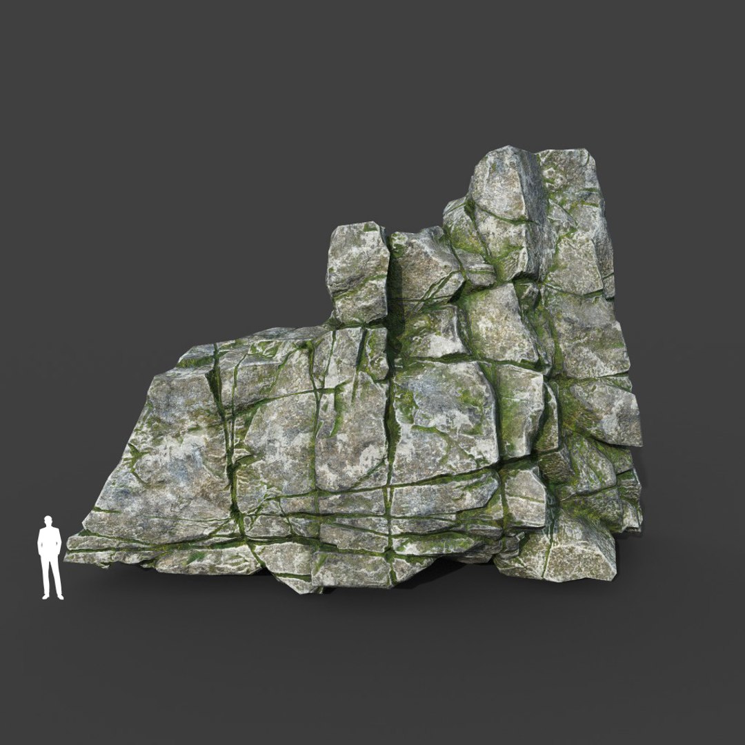 3D Low Poly PBR Mossy Cracked Modular Rock 2 - TurboSquid 2164230