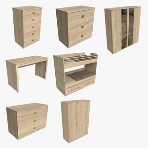3D Wooden Children Furniture Pack model
