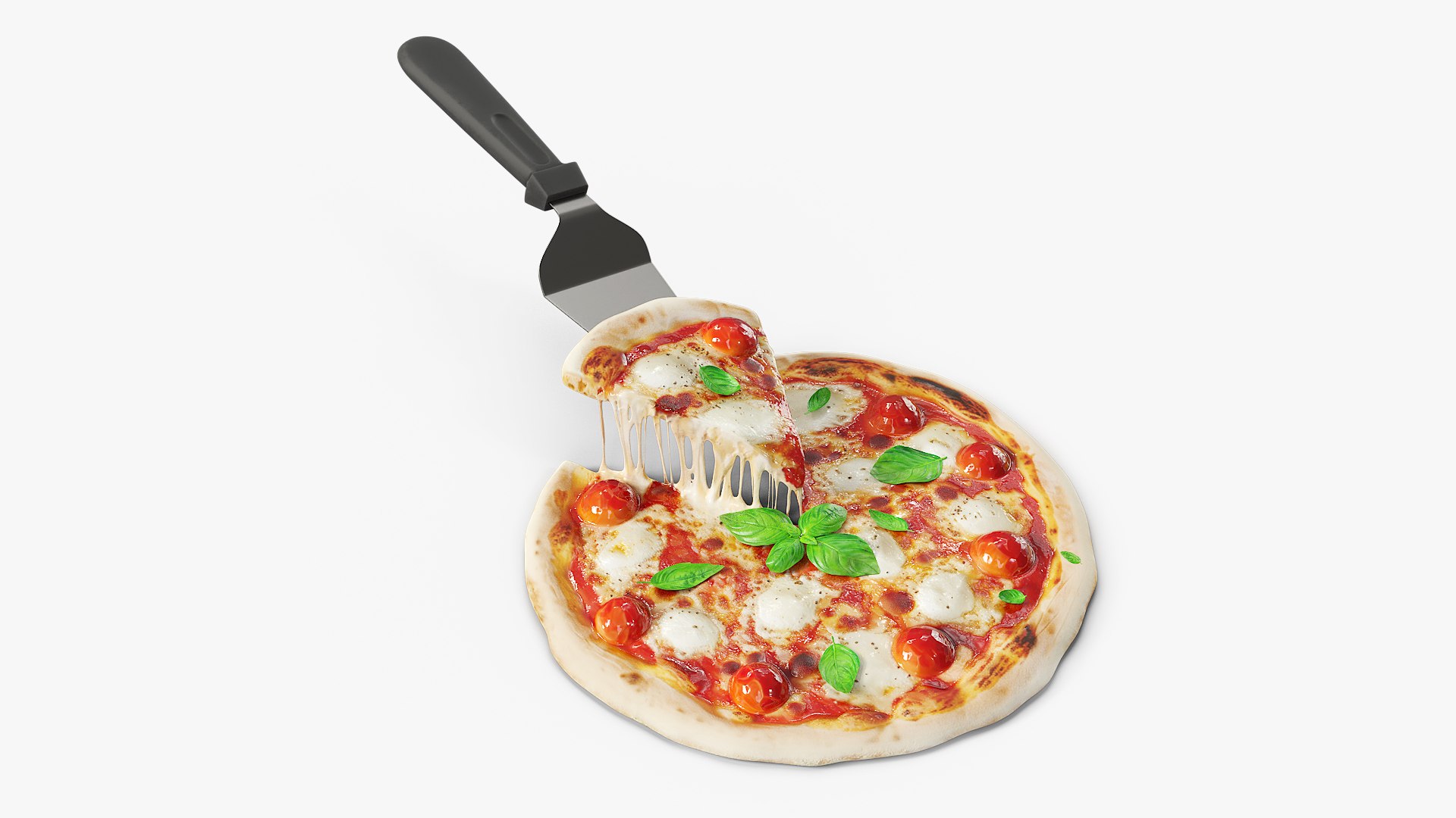 Pizza Margherita Sliced with Stretchy Cheese 3D model preview