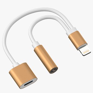 Lightning Jack Audio Aux Adapter Splitter Gold-White