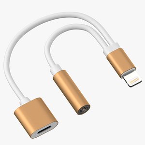 Lightning Jack Audio Aux Adapter Splitter Gold-White
