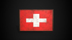 3D Old Picture Frame With Switzerland  Flag - Game Ready PBR Low-poly 3D Model