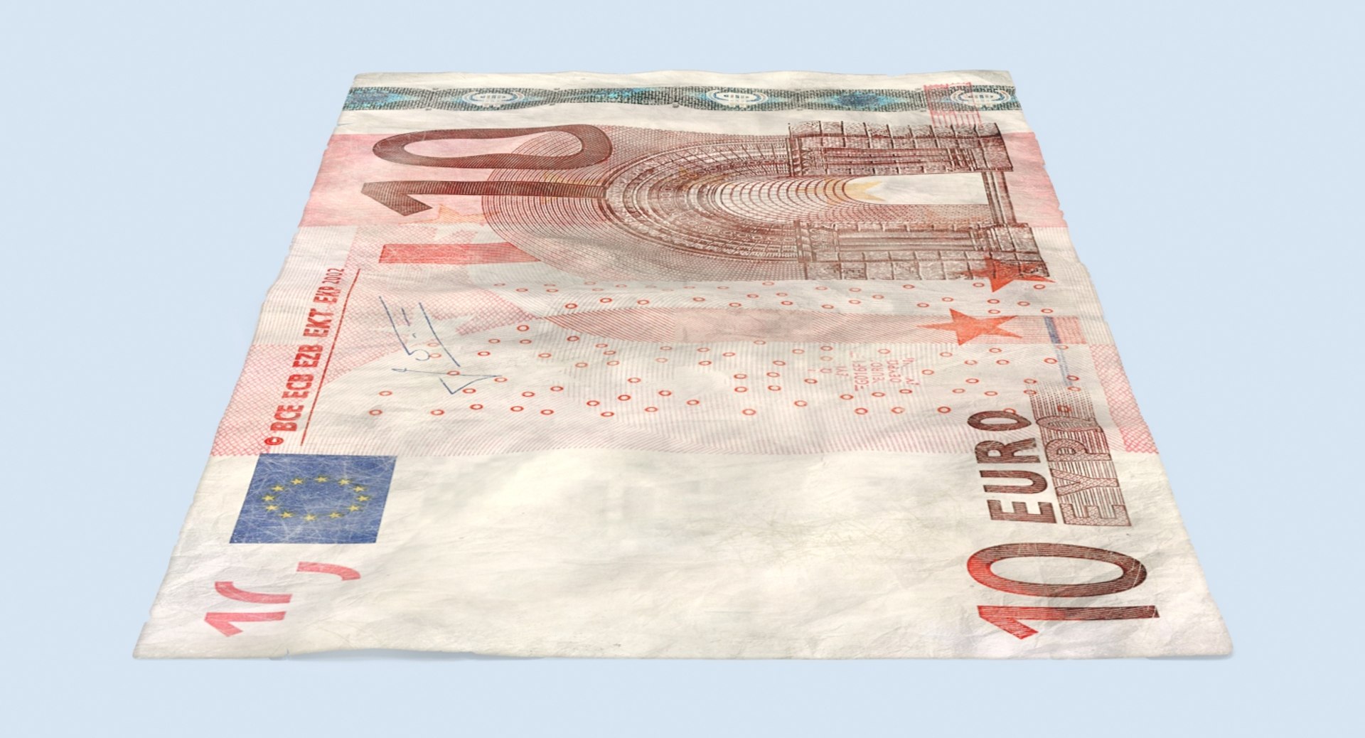 3d Model 10 Euro Bill Distressed