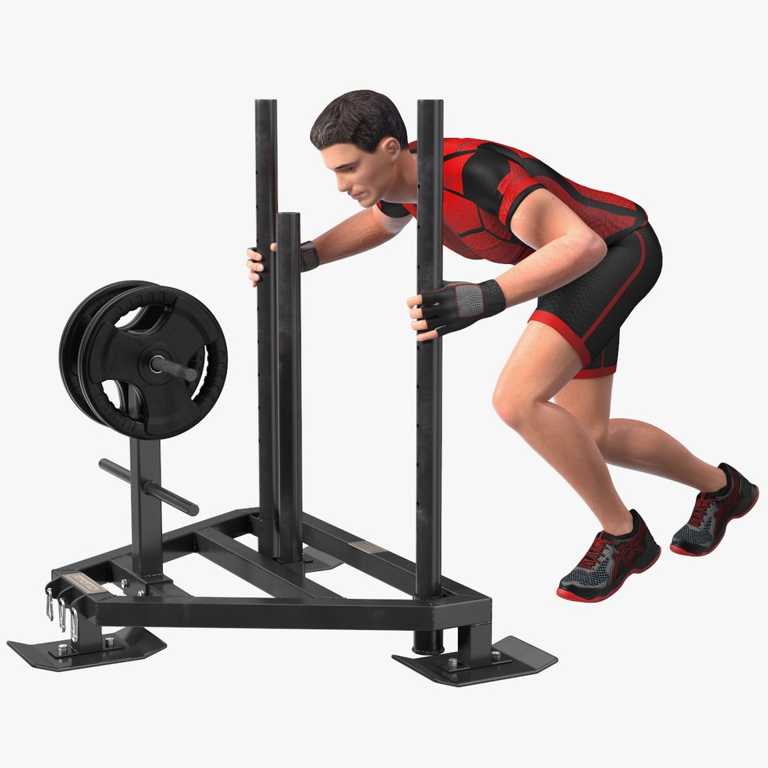 Athlete with Armortech Heavy Duty 3 Post Prowler Sled Rigged 3D model preview