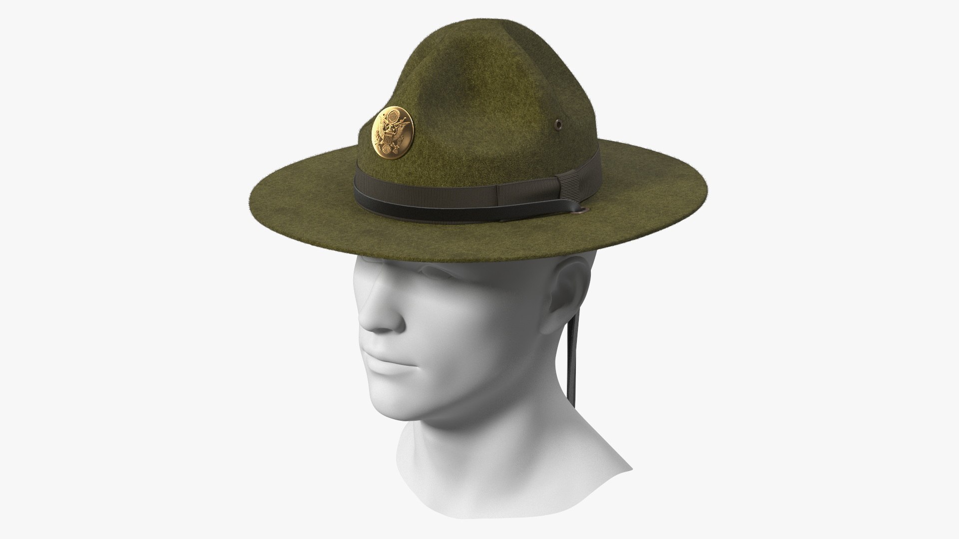 Military Campaign Hat with Cockade Green on Mannequin Fur 3D model preview