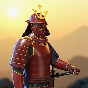 Samurai Armor from Feudal Japan Sengoku Period on Male Red Rigged for Maya