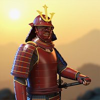 Samurai Armor from Feudal Japan Sengoku Period on Male Red Rigged for Maya