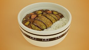 Tonkatsu rice and curry cartoon style 3D