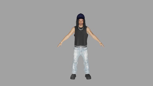 KREA - full body shot of Playboi Carti in GTA San Andreas, PlayStation 2  graphics, low quality 3D model