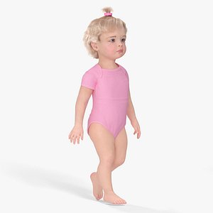 One Year Old Girl in Bodysuit Fur Rigged 3D model