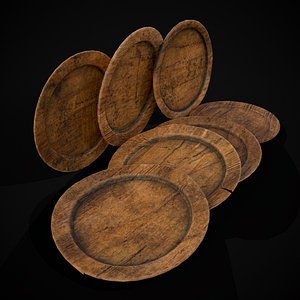 Large Rustic Wooden Plates 3D model