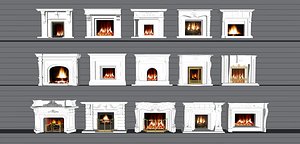 3D Modern European fireplace