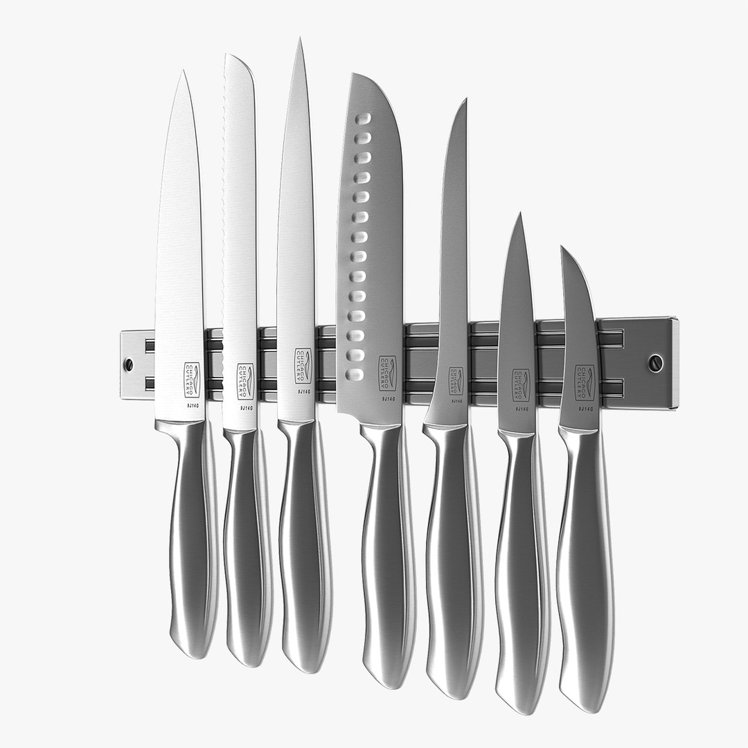 Stainless Steel Knives Block Magnetic Bar 3D model preview