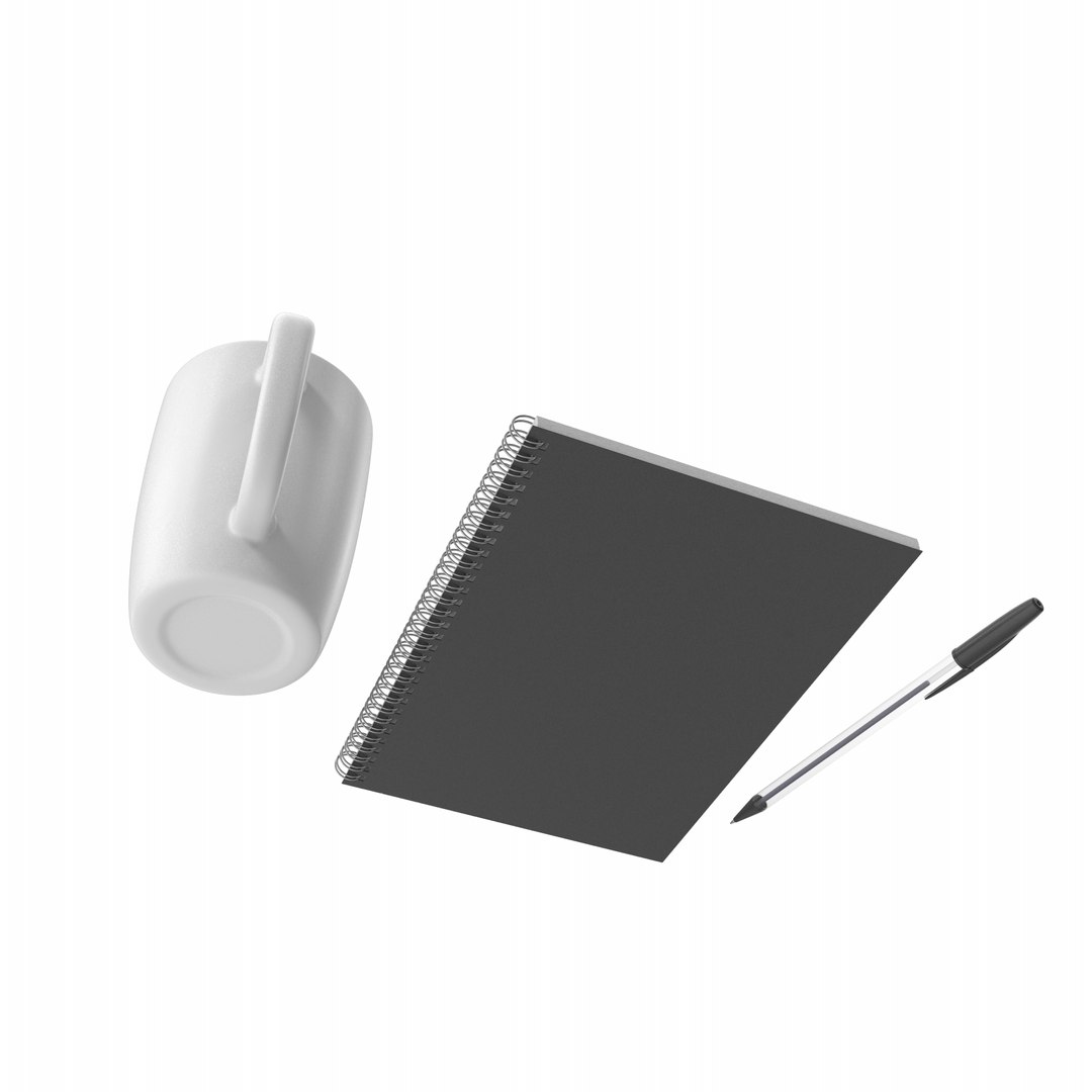 Notepad With Pen And Coffee Mug 3D model - TurboSquid 1868835