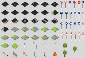 Voxel Road Sections And Signs Pack