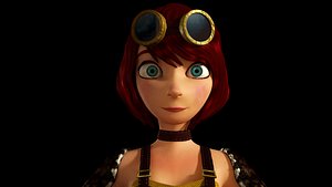 3d model red girl steampunk