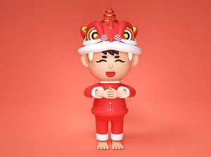 Cartoon style Lion dance hat New Year greeting characters Theme IP image Spring Festival boy boy gir