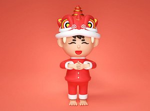 Cartoon style Lion dance hat New Year greeting characters Theme IP image Spring Festival boy boy gir