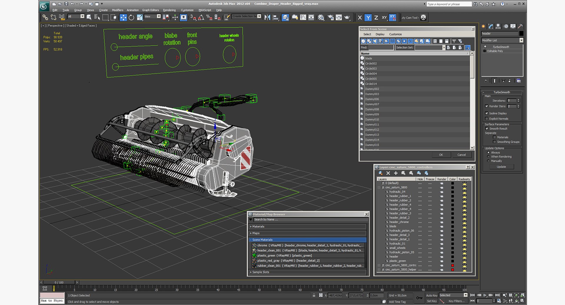Combine Draper Header Rigged 3D Model - TurboSquid 1330732