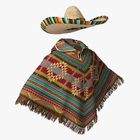 Mexican Poncho with Sombrero Costume