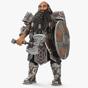 Dwarf Fighter with Axe and Shield Rigged 3D