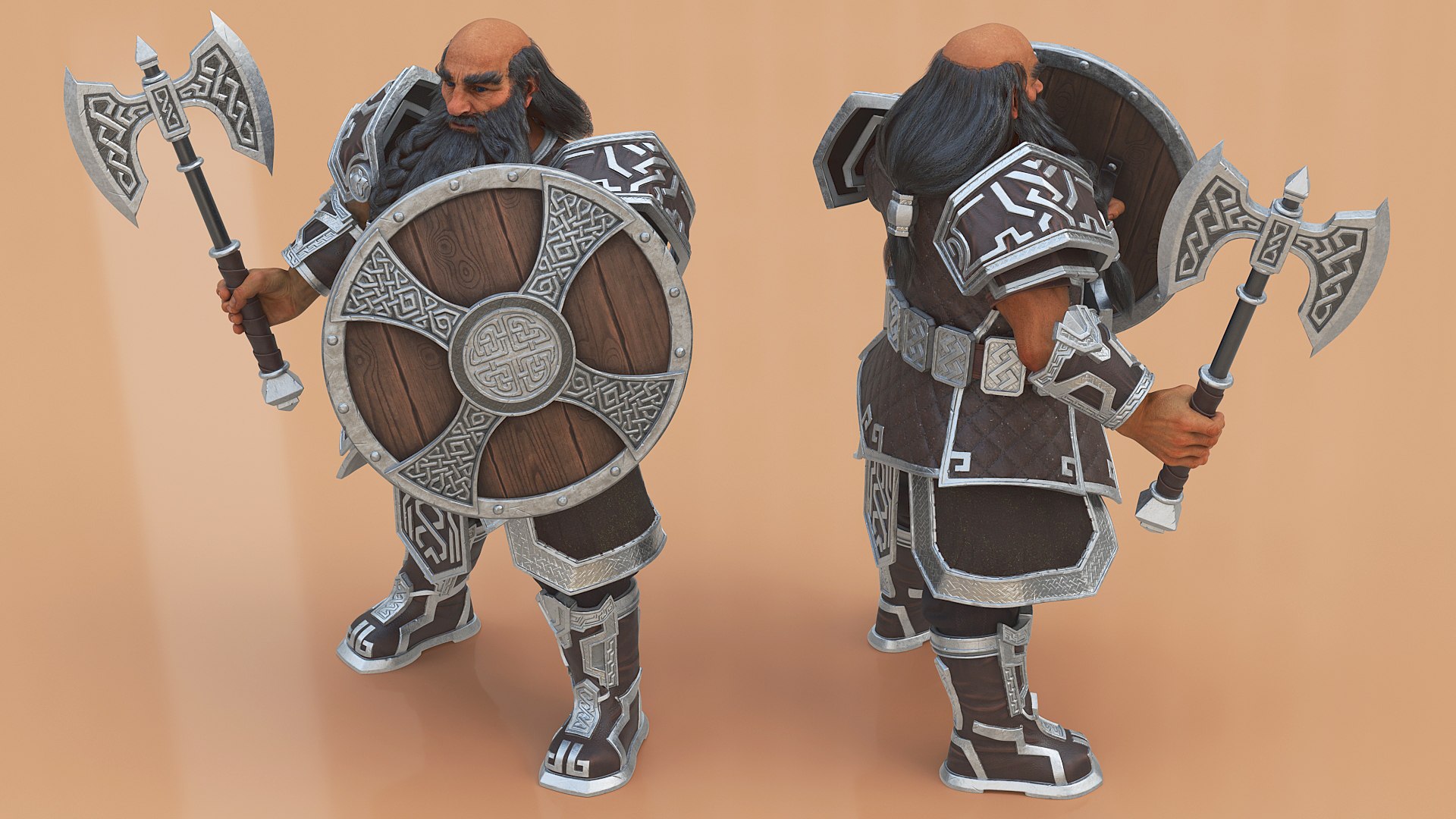Dwarf Fighter With Axe And Shield Rigged 3D - TurboSquid 2389507