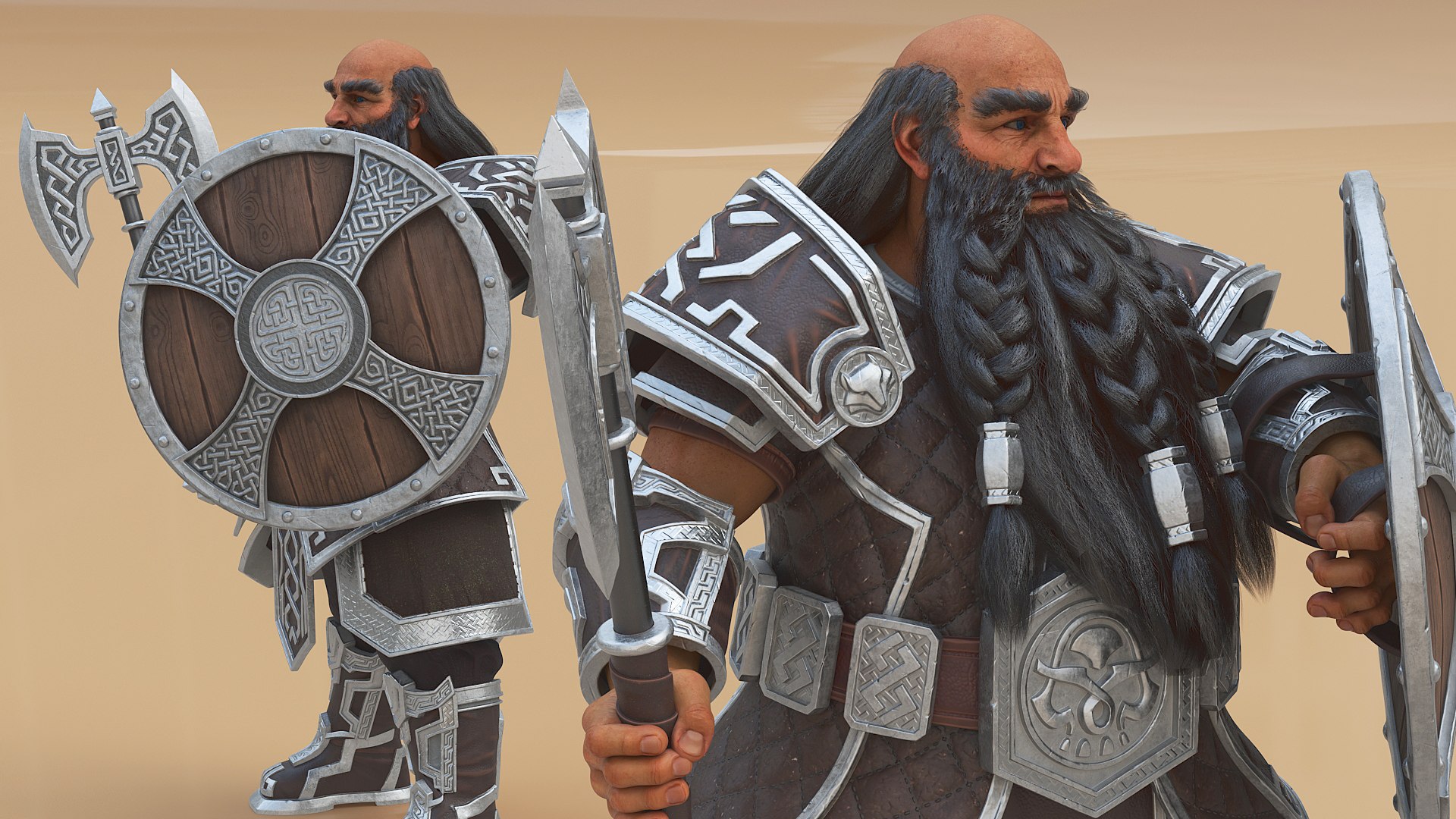 Dwarf Fighter With Axe And Shield Rigged 3D - TurboSquid 2389507