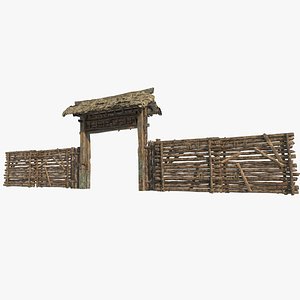 Asian ancient architecture thatched door 3D model