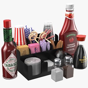Condiments With Cup And Straws Organizer