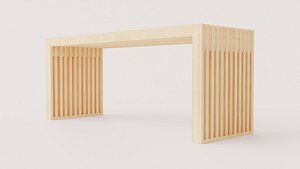 Modern Slatted Wood Bench with Ribbed Panel Legs