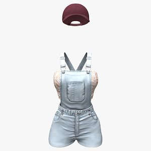 3in1 Short Jeans Overalls Top Cap Outfit 3D