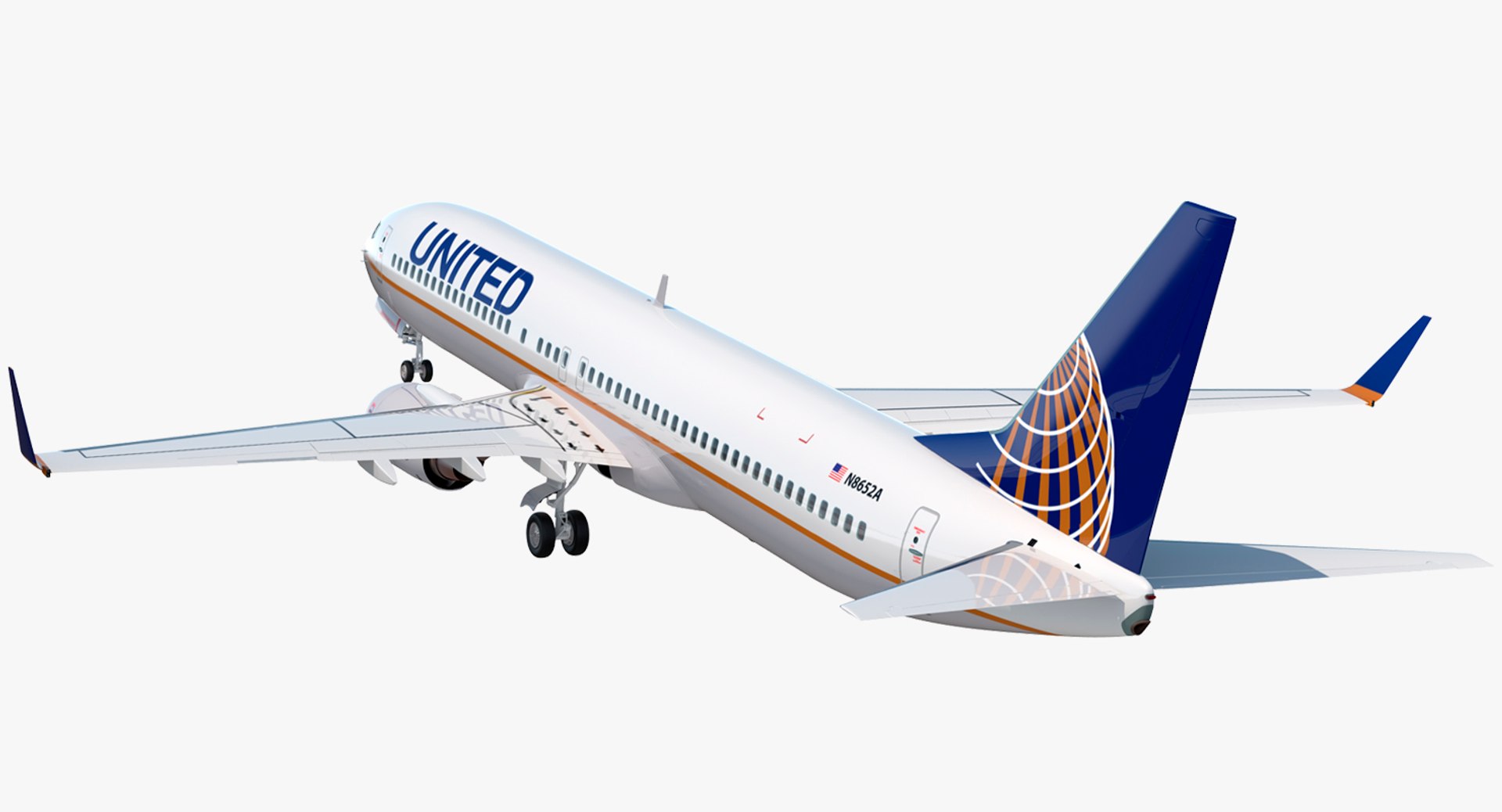 Boeing 737-900 United Airlines Rigged 3D Model 3D model preview