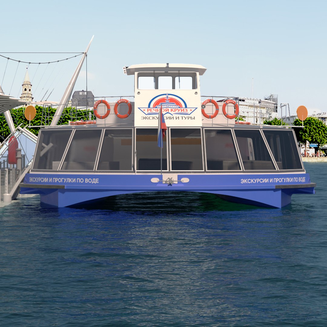 Sightseeing Boat Floating on Water 3D model preview